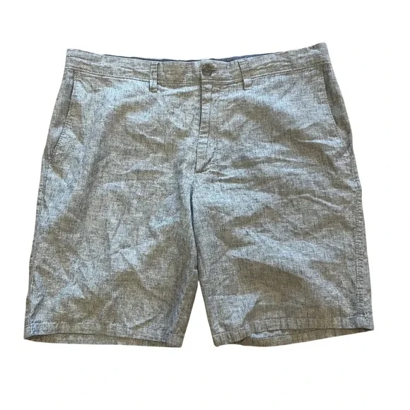 Banana Republic Aiden Shorts Mens 36 Gray Linen Blend Slim Fit Flat Front Summer