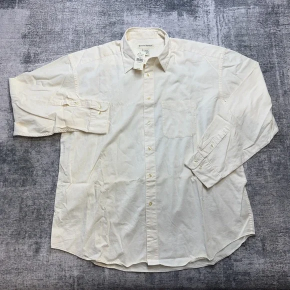 VTG Banana Republic Shirt Mens XL Cream Lightweight Soft Cotton Button Up Beach