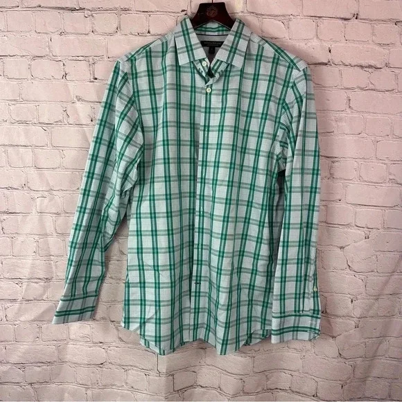 banana republic non-iron slim fit long sleeve shirt sz medium  plaid office