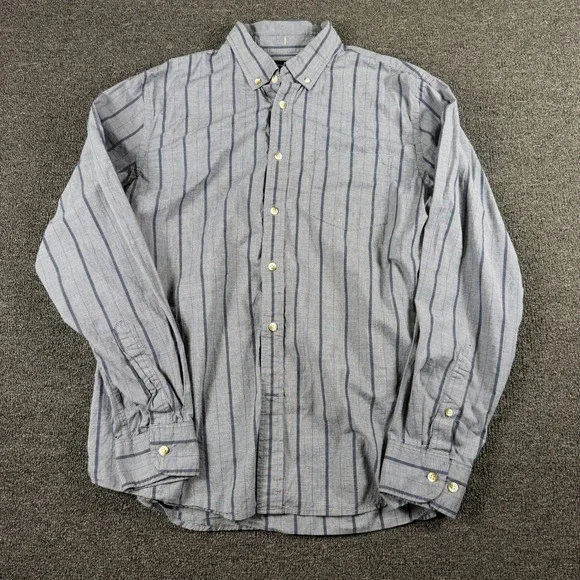 Banana Republic Shirt Mens L Untucked Fit Blue Striped Organic Cotton EUC