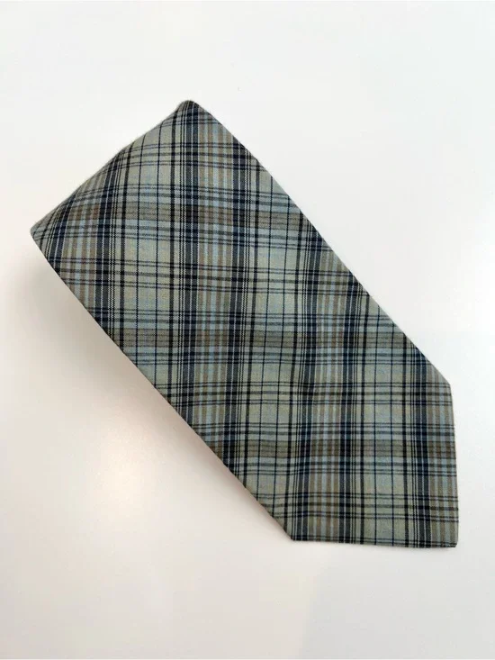 Banana Republic Plaid Necktie Made In Italy Sage Green Blue Check Mens Classic