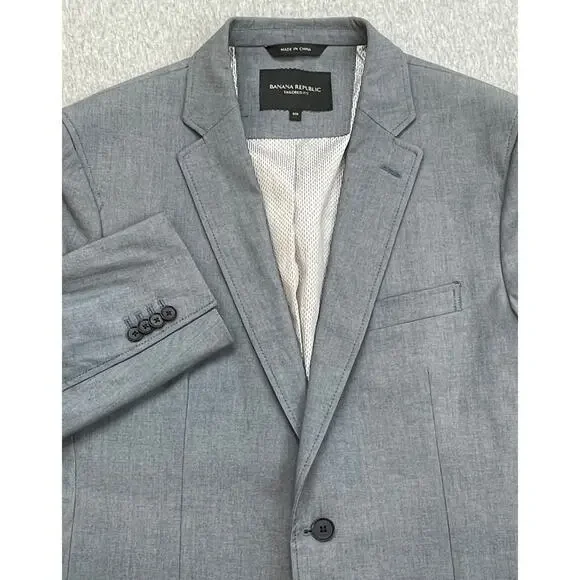 Banana Republic Blazer Mens 40R Gray Cotton Blend Stretch 2-Button Single Breast