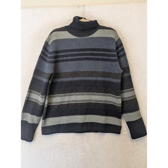 Banana Republic Turtleneck Sweater Men's S Navy Grey Striped‎ 100% Lambswool