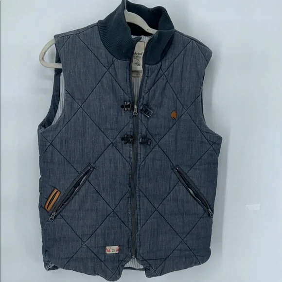 Marshall Artist Quilted Gilet Vest Blue Cotton Zip Men’s L
