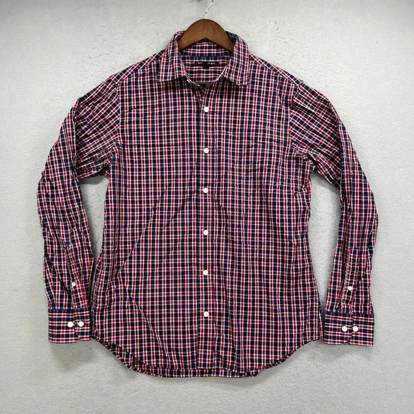 Banana Republic Button Up Shirt Mens M Red White Blue Plaid Oxford Classic