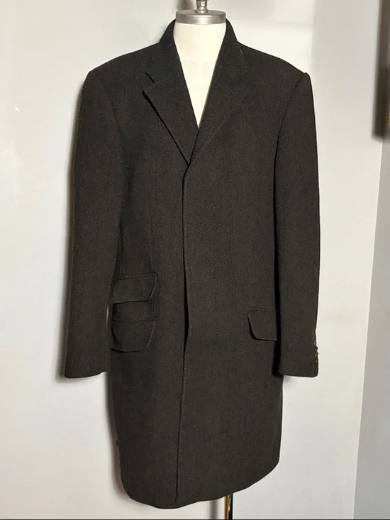Banana Republic Size Large Long Wool Blend Overcoat in Dark Brown