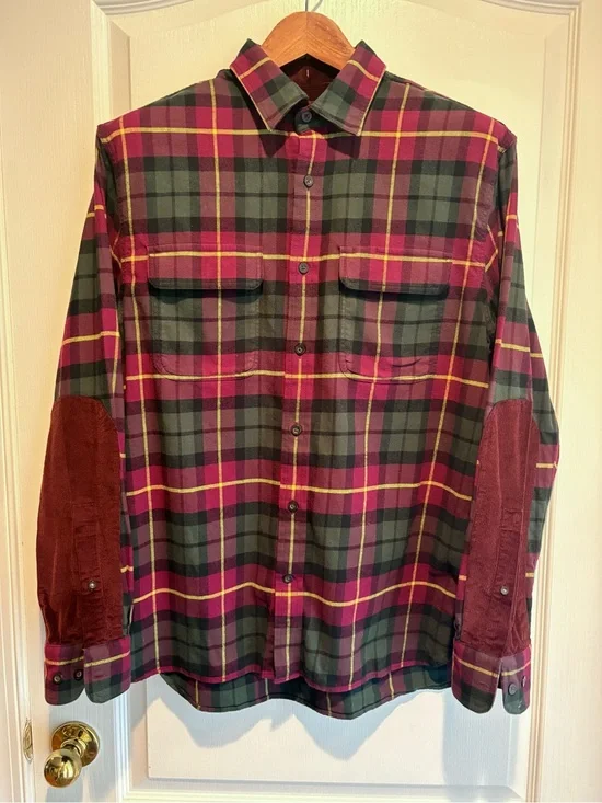 Banana Republic Burgundy, Green and Yellow Plaid Long-Sleeve Shirt