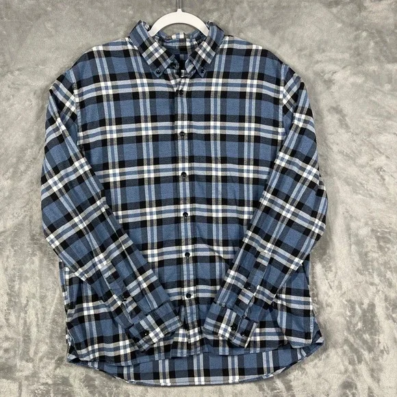 Banana Republic BR Mens Plaid Flannel Button Up Shirt XL Standard Fit Blue Black