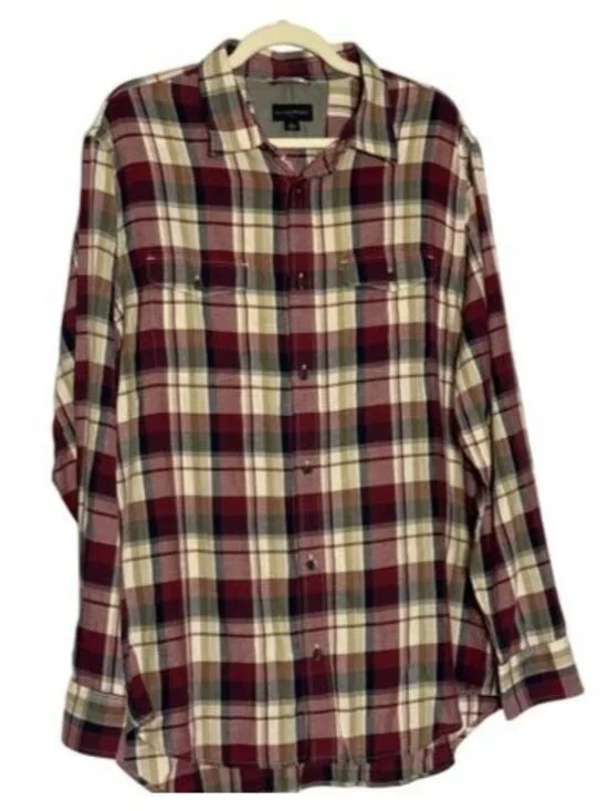 Banana Republic Red Plaid Button-Up Shirt Cotton Long Sleeve Classic Style - XL