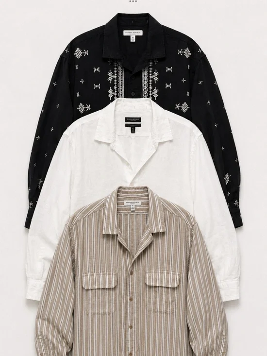 (3) Banana Republic Resort Linen Shirts, XL TALL