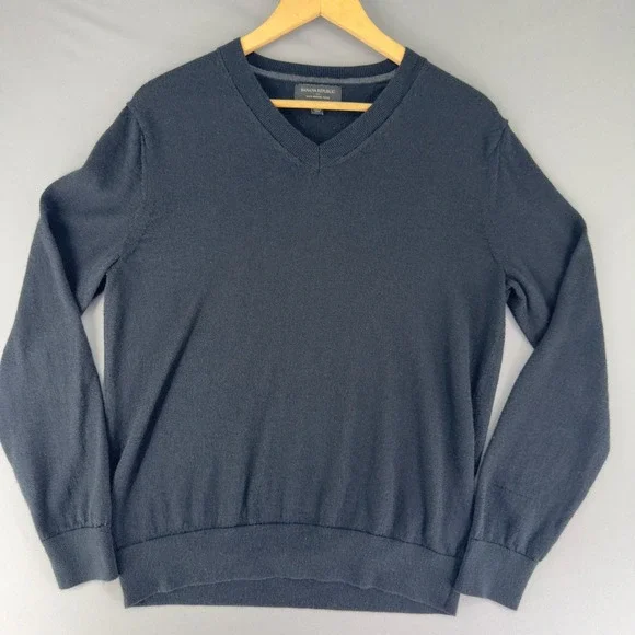 Banana Republic Womens Merino Wool V-Neck Sweater Navy Black M 593245-02