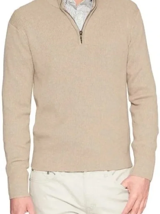 Banana Republic Men's Beige Cozy Half-Zip Sweater - Oatmeal