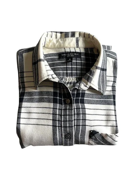 Banana Republic Mens MED Soft Wash Flannel Plaid Shirt LS