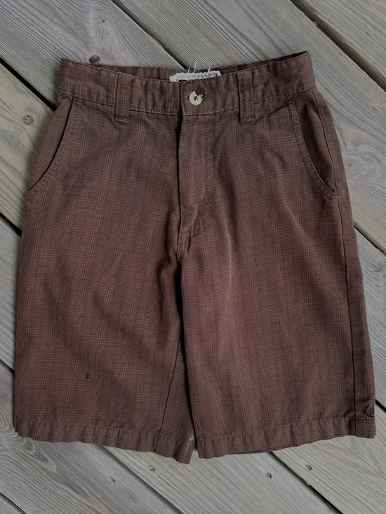 Billabong Boys Vintage Skater Shorts Size 10 23 Micro Plaid Brown Back to School