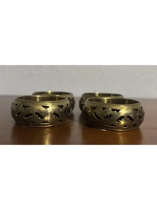 Set of 4 Brass Napkin Rings with Cutout Vintage Mid Century