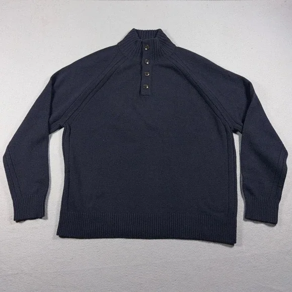 Banana‎ Republic Button Sweater Men XL Mock Neck Blue Italian Yarn Minimalist