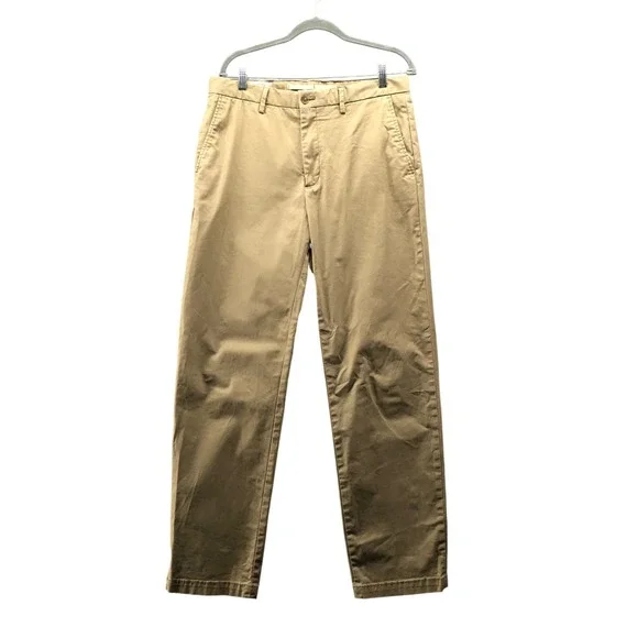 Banana Republic Lived-In Straight Chino Pants Mens 33x32 Acorn Tan Khaki Stretch