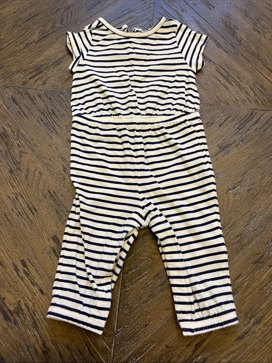 Old Navy Cream and Navy Striped Baby Jumpsuit