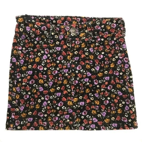 Art Class Girls' Black Multicolor Floral Corduroy Skirt Size XS 4/5
