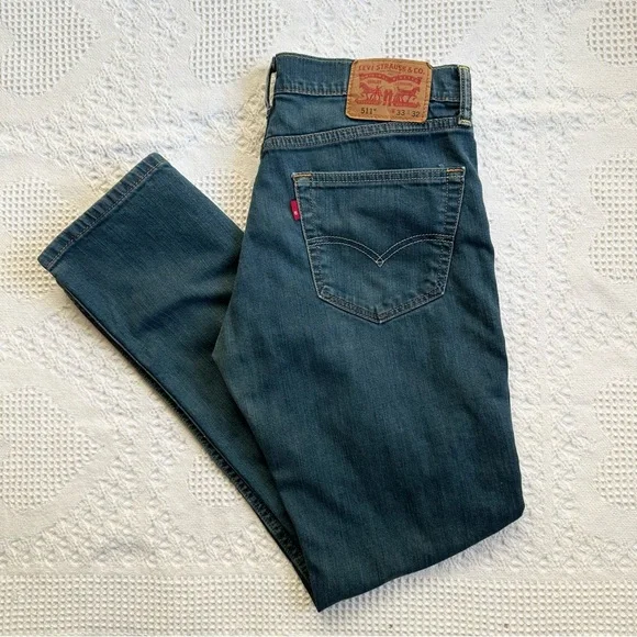 Levis 511 Jeans Mens 33x29 (Tag 33x32) Blue Slim Fit Mid Rise Medium Wash Zip