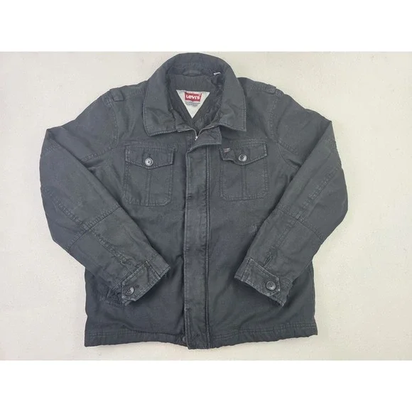Y2K Levis‎ Quilted Lined Black Denim Jacket 2005 Mens Size L Zip Buttons Vintage