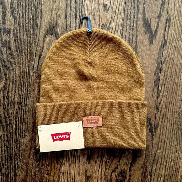 Levi's Beanie Hat Knit Cuffed‎ Winter Warm Casual Golden Brown Camel Color $35