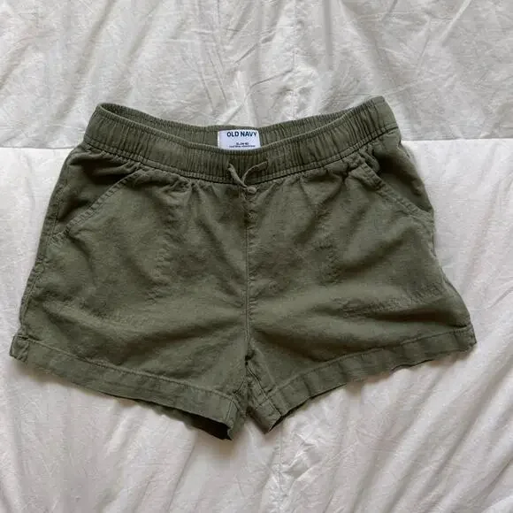 old navy Olive green linen shorts youth sz‎ XL 14 16 pockets lightweight elastic