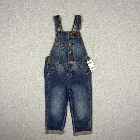 OshKosh Bgosh Kids Blue Denim Heart Pocket Overalls 3T OKT23769-3T