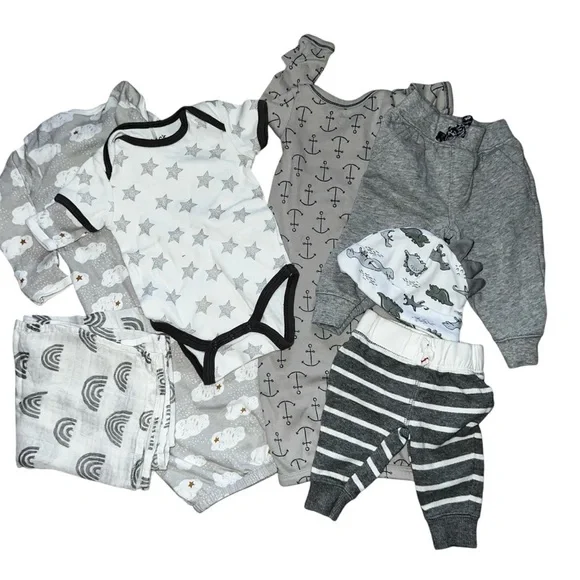 Carter’s Gerber and other Brands Baby Boy Bundle Gray and White Size NB-6 Mos