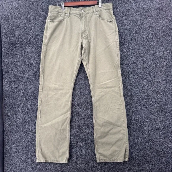Levis 514 Straight Fit Pants Mens 36x34 Olive Green Cotton Twill Trousers