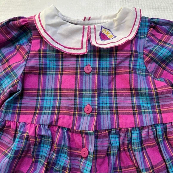 Vintage OshKosh B'gosh Baby Girl‎ Plaid Romper 24M Pink 90s Made in USA Jumpsuit