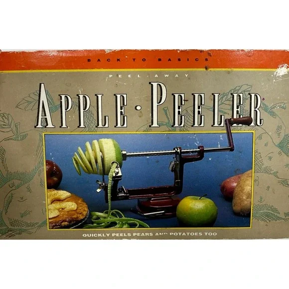 Apple Peeler Back to Basics‎ A505 Cast Iron Suction Base Wood Handle Vintage