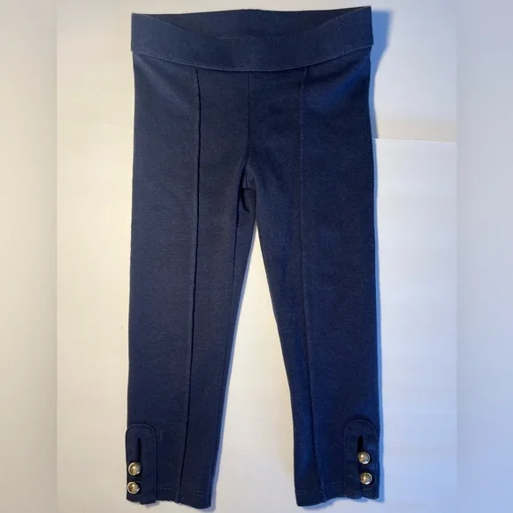Janie And Jack 2T Button Cuff Knit Pants Leggings‎ Navy W/ Gold Buttons