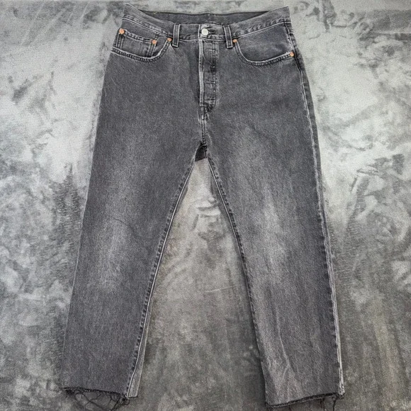 Mens 30x26 Levis 501 Original Fit Jeans Black Good Frayed Hem Button Fly 868