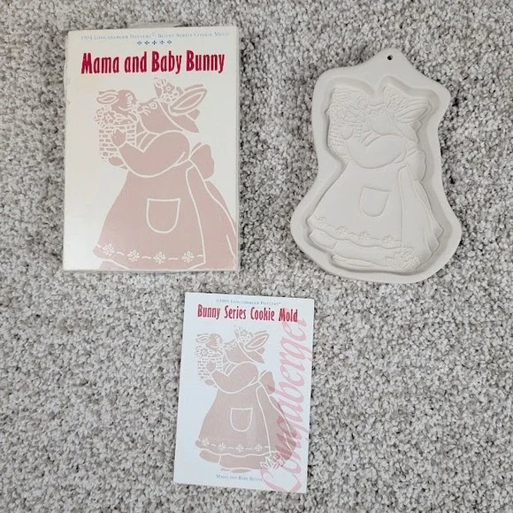 1994 Longaberger Pottery Mama and Baby‎ Bunny Cookie Mold 1994 Made in USA
