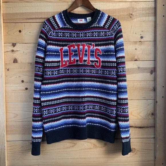 Levi's Holiday‎ Crew Neck Sweater Men's Size L EUC Relaxed Fit Comfort Christmas