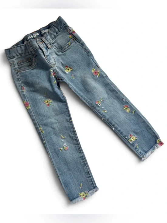 Cat & Jack Girls 4T Floral Embroidered Light Wash Jeans EUC