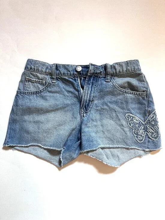 GAP Girls Low Stride Denim Cutoff Shorts with Embroidered Butterfly Size 12