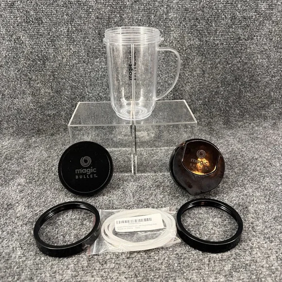Magic Bullet Part Mug & 4 Black Lids (2 Lip Rings, 1 Solid Lid, 1 Flip Top)