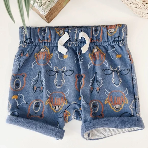 3/$15 🌸 Garanimals Baby French Terry Pull On Shorts Blue Forest Animal Print