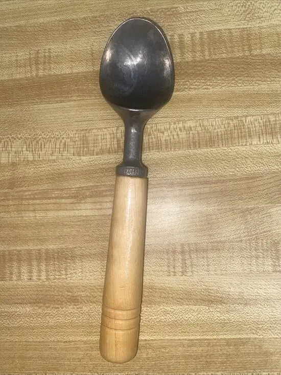 Vintage Aluminum Ice Cream Scoop Spoon with Wooden Handle 7.75” Length