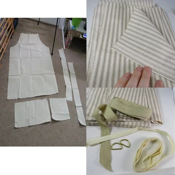 Apron Kit Tan Striped (thick fabric, double sided) with metal D rings Sewing