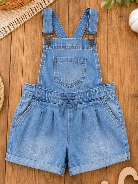 Cat & Jack Girls Denim Shortalls Blue Short Overalls Size Small 6/6X