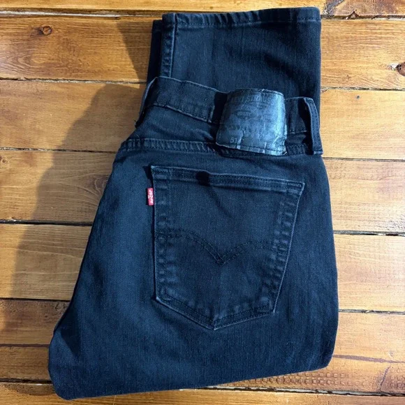 Levi's 514 Straight Fit‎ Jeans Mens 33x32 (Fits 32x31) Black Denim Stretch Pants