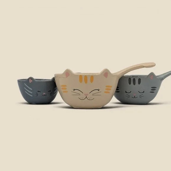 Cat Ceramic 3 Measuring Cup Set Kawaii Functional Kitchen Decor Cat Lover Gift