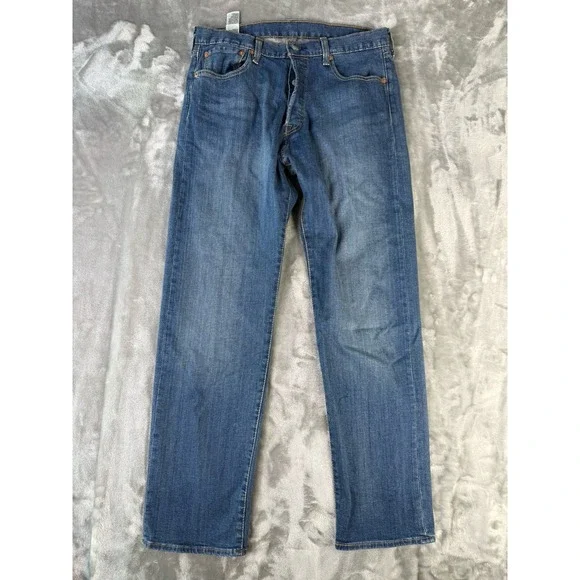 Levis 501 Premium Jeans Men 34x31 1/2 Blue Straight Leg Button Fly Dark Wash