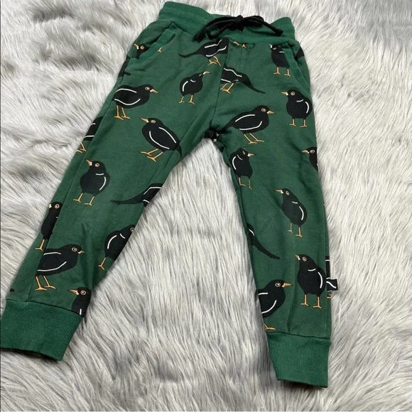Carlijnq Toddler Kids Green Black Crow Bird Pants 110/116 US 3-4y