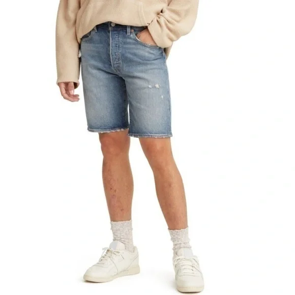 NWT Levi’s 501 Shorts Stretch Ripped Distressed Button Fly sz 30 8.75” rise New