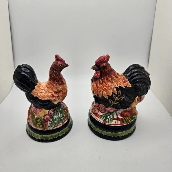 Ceramic Rooster & Hen Salt and Pepper‎ Shakers Farmhouse Country Kitchen Decor