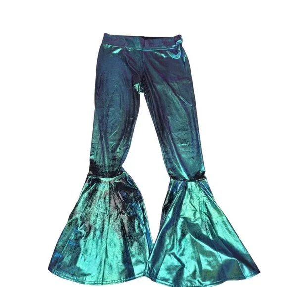 Mermaid Flare Leg Pants Costume Green‎ Shiny Girls Large